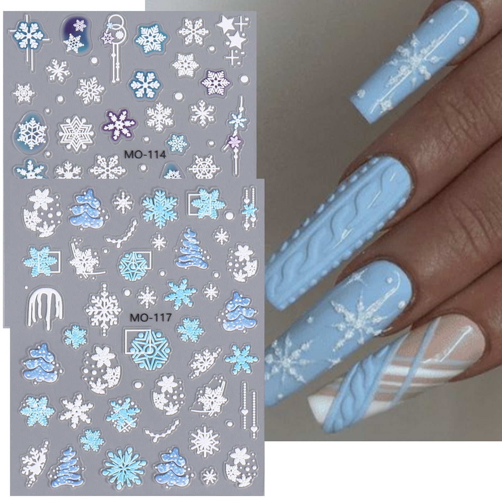 BigTiny 3D Snowflake Nail Art Decals Christmas Festive Winter Nail Sticker Self-adhesive Manicure Art Decorations for Salon Home