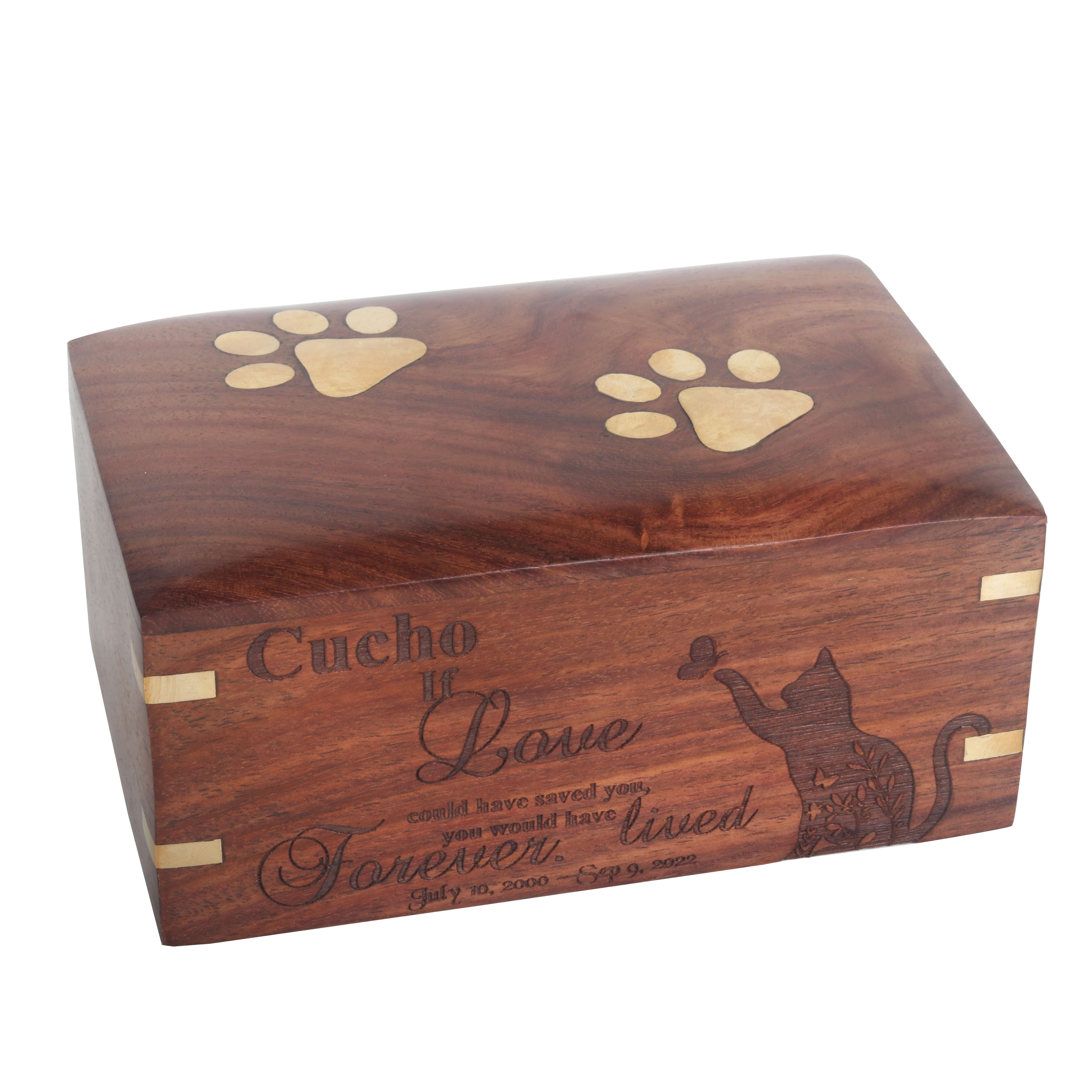 BigWoodWorks Personalized Rosewood Pet Urn for Dog Ashes Wooden Urn for Ashes Memorial Keepsake Funeral Cremation Urn Box (Small)