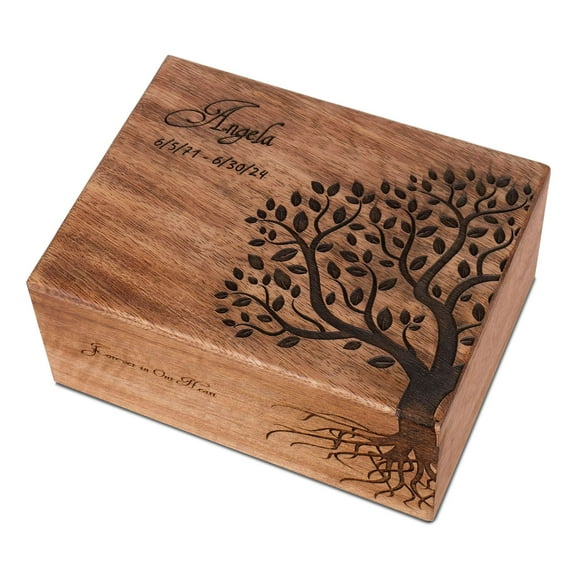 BigWoodWorks Personalized Wooden Cremation Urn Box with Tree of Life for Human Adult Ashes Custom Engraved Memorial Casket(Small)