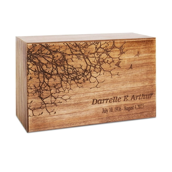 BigWoodWorks Personalized Wooden Cremation Urn for Human Ashes Decorative Box Funeral Urns Stems(Medium)
