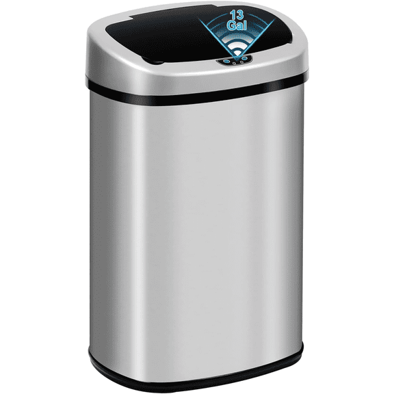 Bigacc 13 Gallon(50 L) Kitchen Trash Can with Touch-Free & Motion Sensor, Automatic Stainless-Steel Garbage Can, Anti-Fingerprint Mute Designed Trash Bin Brushed Stainless Steel