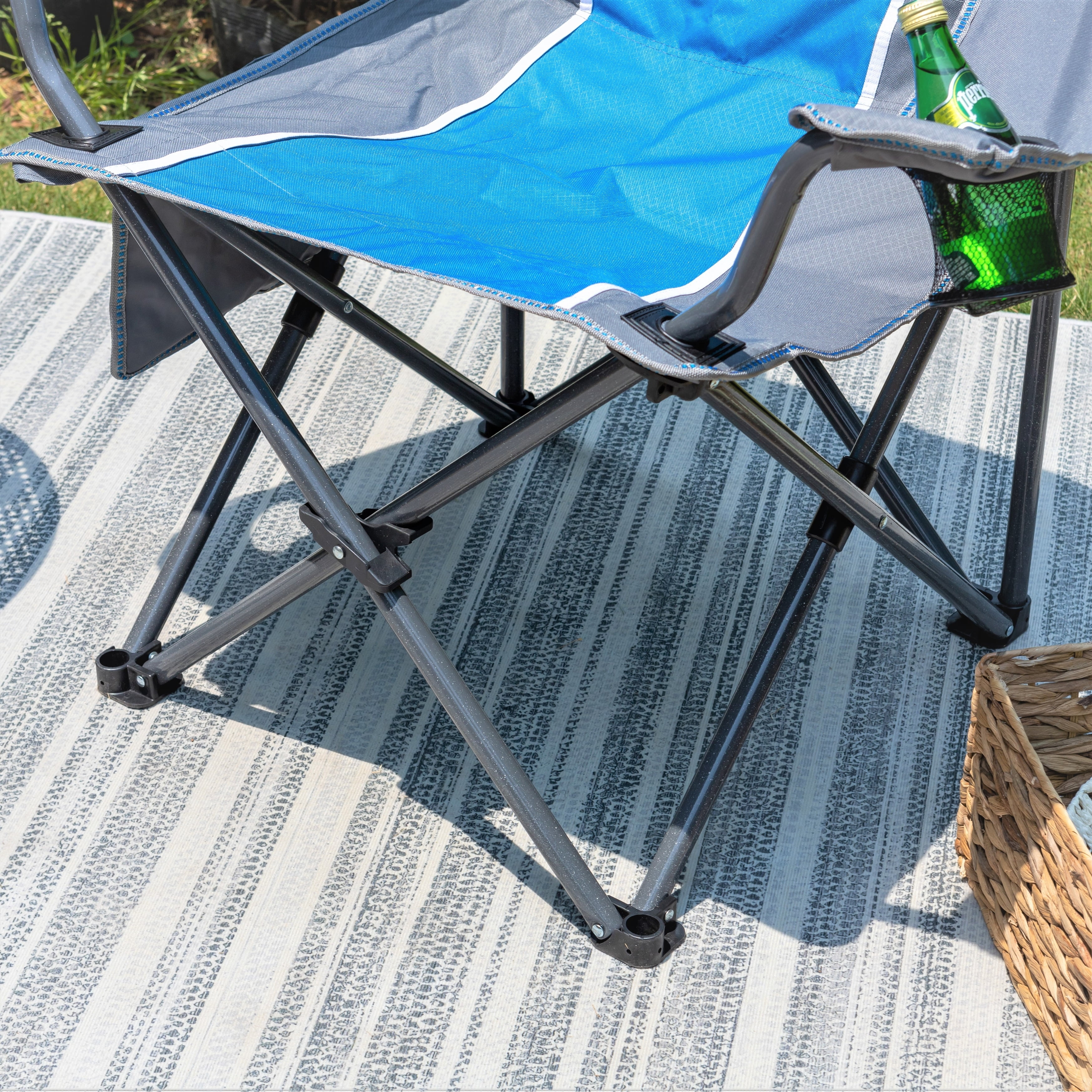 Blue Grey Oversized Folding Camping Chair with Padded Arms