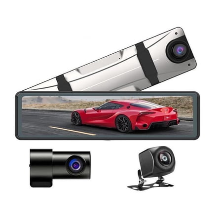 Bigcan 12" Mirror Dash Cam with 2K Front + 1080P Cabin & Rear, 3-Channel Streaming Media Touch Screen DVR, 170° Wide Angle, WiFi, Loop Recording, Reverse Parking Assistance