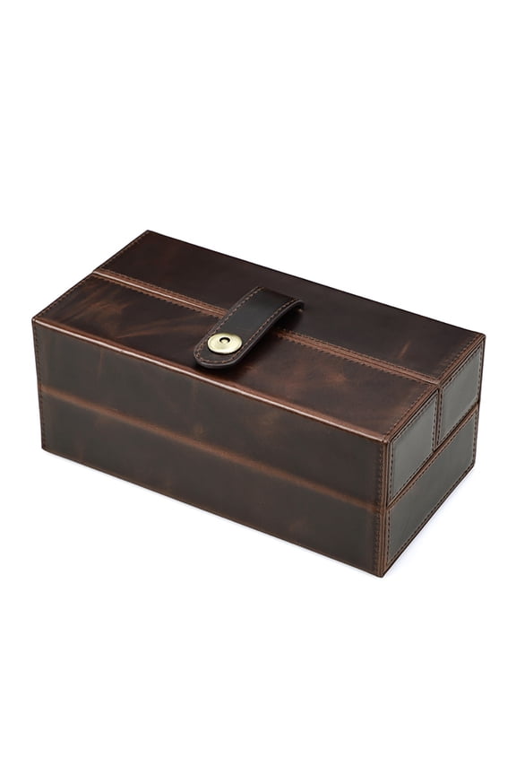 Leather Watch Box Vintage Handmade 3-Slot Organizer with Magnetic Closure, Soft Pillows, Double Open Design, and Free Engraving for Travel & Storage