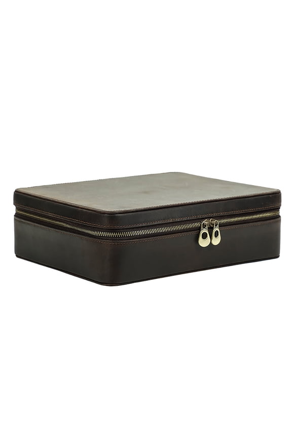 Leather Watch Storage Box Handcrafted 10-Slot Organizer with Dual Zipper, Soft Fabric Cushions, Free Engraving Option, and Travel-Friendly Design