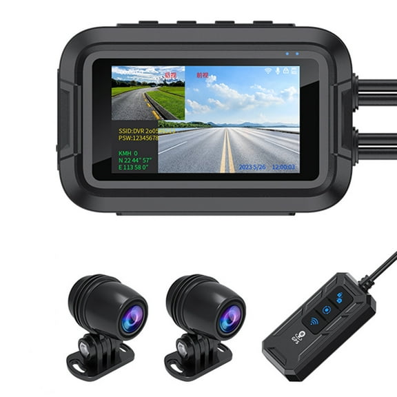 Bigcan Motorcycle Dash Cam - Dual 1080P Waterproof Bike Camera with WiFi, GPS, 3" IPS Screen, Time-Lapse Recording & IP65 Rating