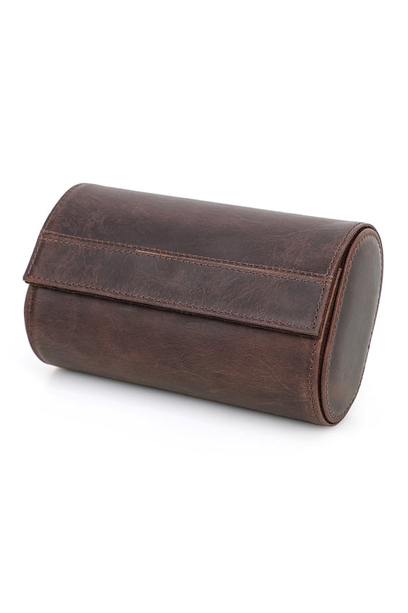 Vintage Crazy Horse Leather 2-Watch Travel Case Portable Watch Storage for 6.5+ Wrist Size with Free Engraving Option