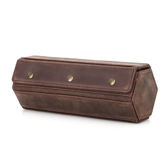Bigcan Vintage Crazy Horse Leather Hexagon Watch Roll – Travel-Friendly 3-Watch Organizer with Free Engraving and Soft Cow Suede Protection
