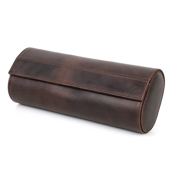 Bigcan Vintage Leather Watch Roll – 3-Slot Oval Travel Watch Organizer, Detachable Cushions, Handcrafted, Customizable with Free Engraving