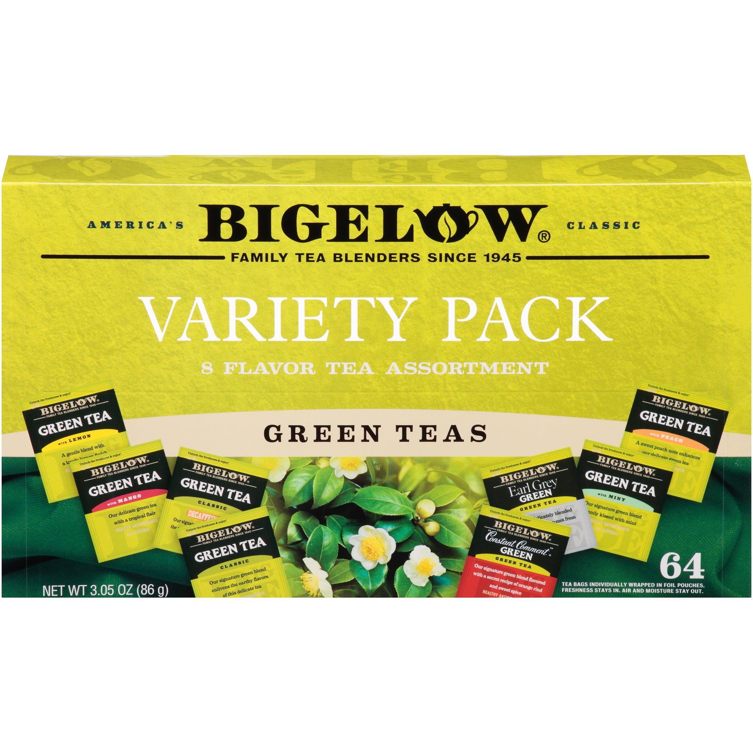Bigelow Green Tea Variety Pack with Peach, Lemon, and Mint