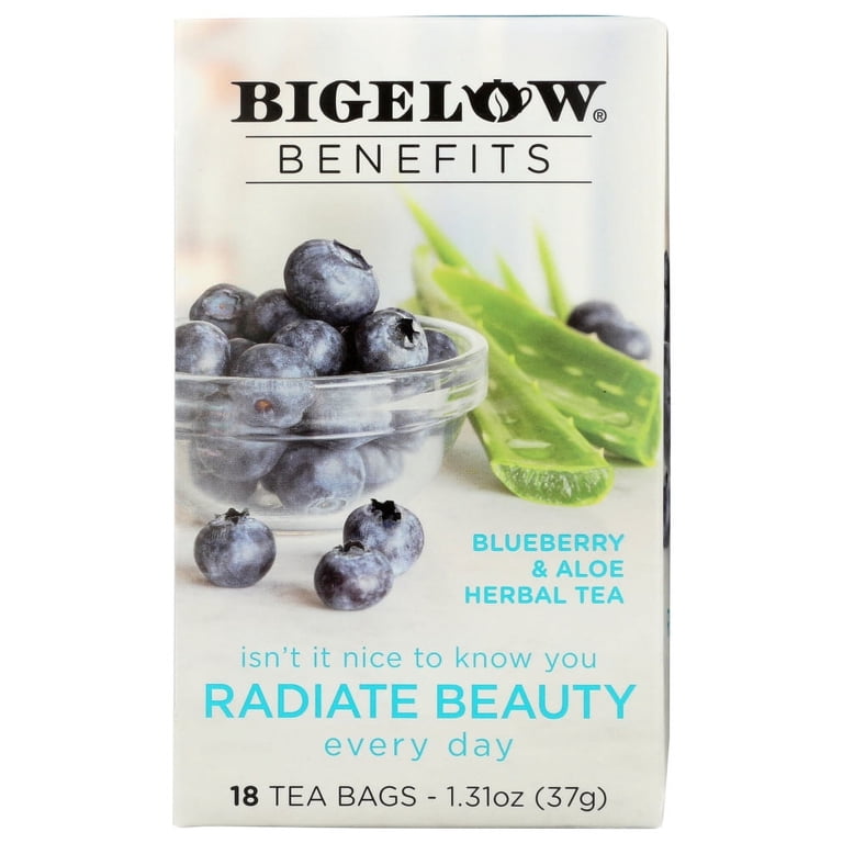 Bigelow Benefits Herbal Tea, Blueberry And Aloe Radiate Beauty, Tea Bags,  18 Count