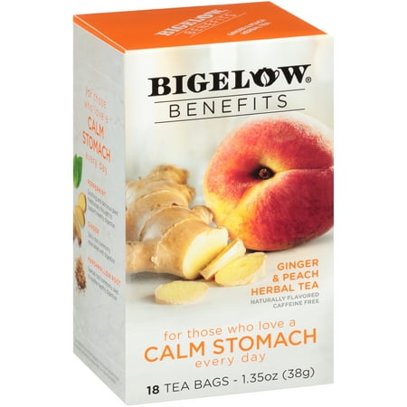 Bigelow Benefits Ginger & Peach Herbal Tea Bags, 18 Count