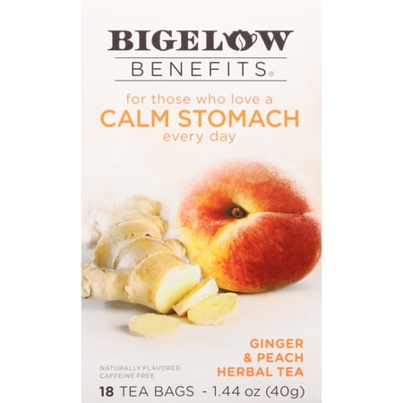 Bigelow Benefits Ginger & Peach Herbal Tea Bags, 18 Count