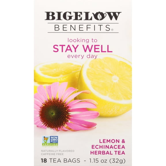 Bigelow Benefits Lemon & Echinacea Herbal Tea Bags, 18 Count
