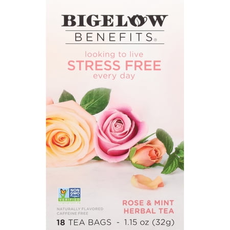 Bigelow Benefits Rose and Mint, Caffeine Free Herbal Tea Bags, 18 Count