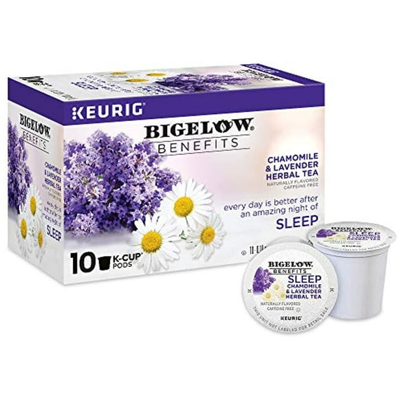 Bigelow Benefits Sleep Chamomile & Lavender Herbal Tea Keurig K-Cup Pods, 10 Count Box (Pack Of 6), Caffeine Free Herbal Tea K-Cup Pods Total
