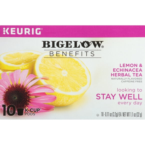 Bigelow Benefits Stay Well Lemon Echinacea, Caffeine-Free Herbal Tea, Keurig K-Cup Pods, 10 Count