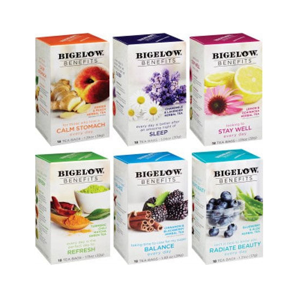 Bigelow Benefits Super Every Day Tea Bundle - 6 Boxes of Herbal Tea 108 tea bags