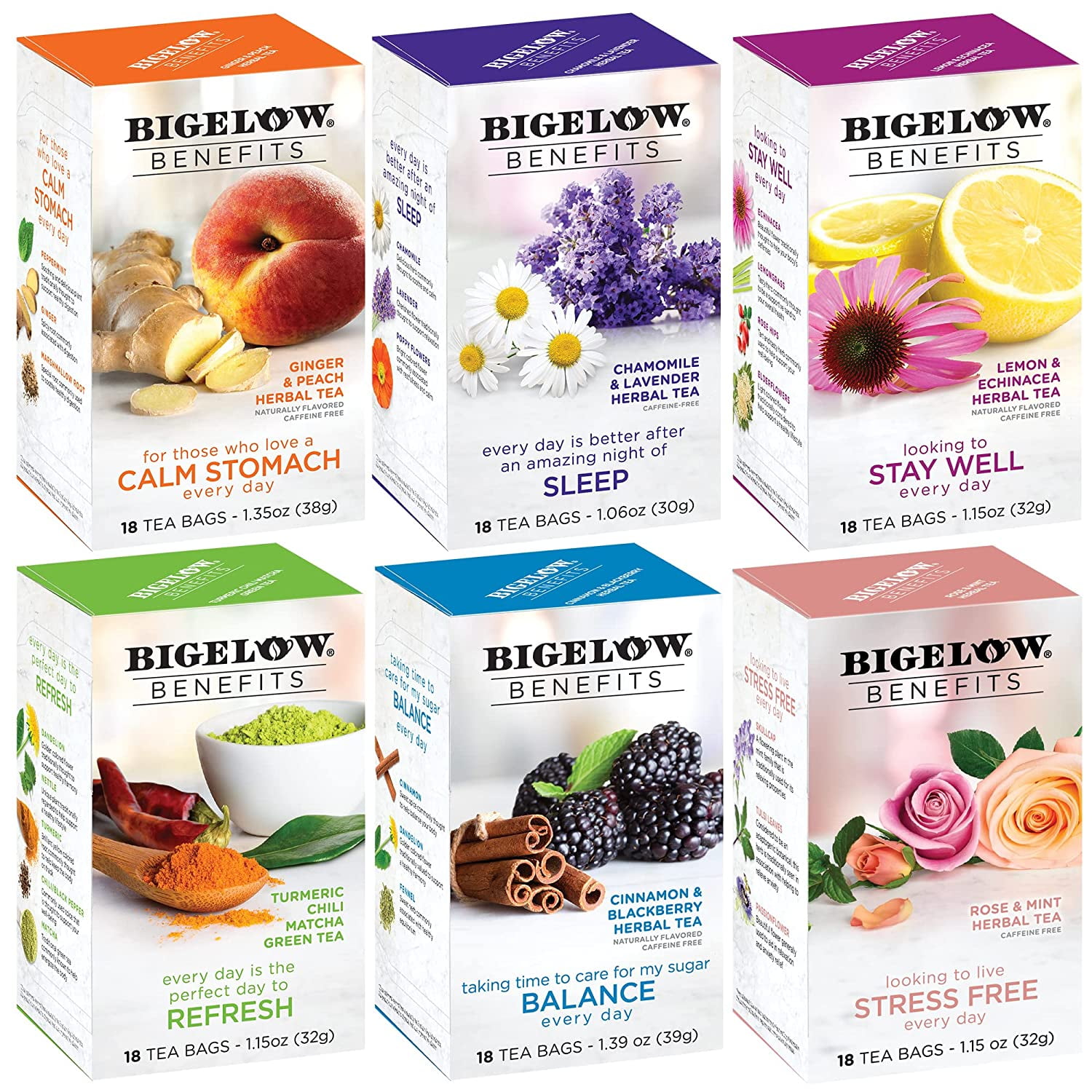 Bigelow Benefits Wellness Teas Variety Pack, Mixed Caffeinated Green