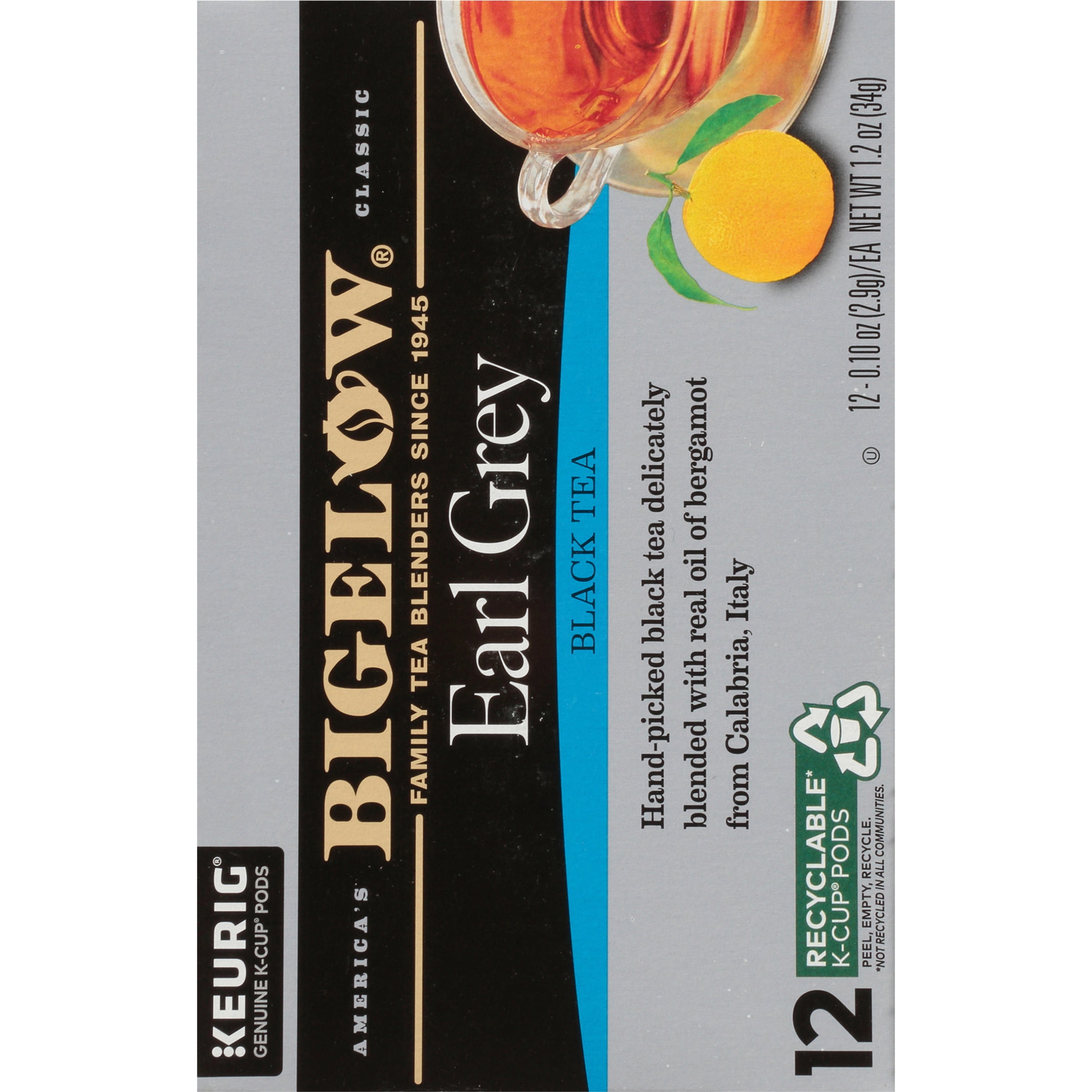 Bigelow Black Tea, Earl Grey, Keurig KCup Tea Pods, 12 Count