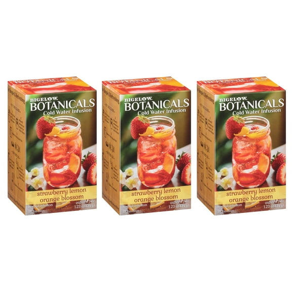 Bigelow Botanicals Cold Water Infusion Strawberry Lemon Orange Blossom Tea Bags 18 Count Box (Pack Of 3), Herbal Infusion, Caffeine Free, 54 Tea Bags Total Packaing mayvary