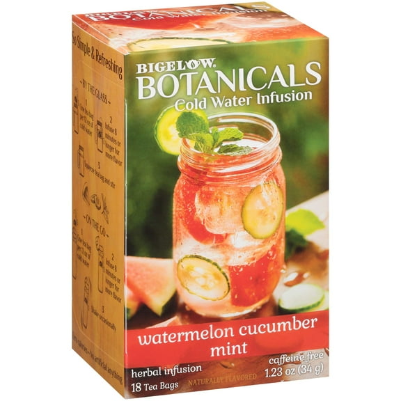 Bigelow Botanicals Cold Water Infusion Watermelon Cucumber Mint Tea Bags 18 Count Box (Pack of 1), Herbal Infusion, Caffeine Free, 18 Tea Bags Total