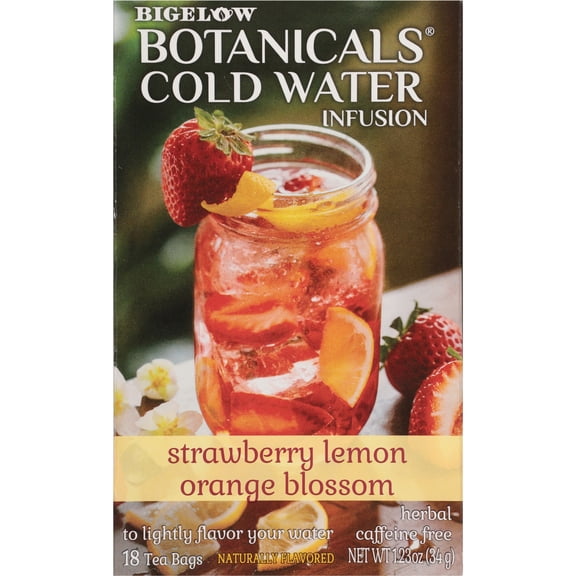Bigelow Botanicals Strawberry Lemon Orange Blossom Cold Water Infusion Tea Bags, 18 Count