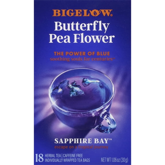 Bigelow Butterfly Pea Flower Sapphire Bay, Herbal Tea Bags, 18 Count