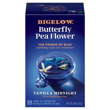 Bigelow Butterfly Pea Flower Vanilla Midnight, Herbal Tea, Tea Bags, 18 Count