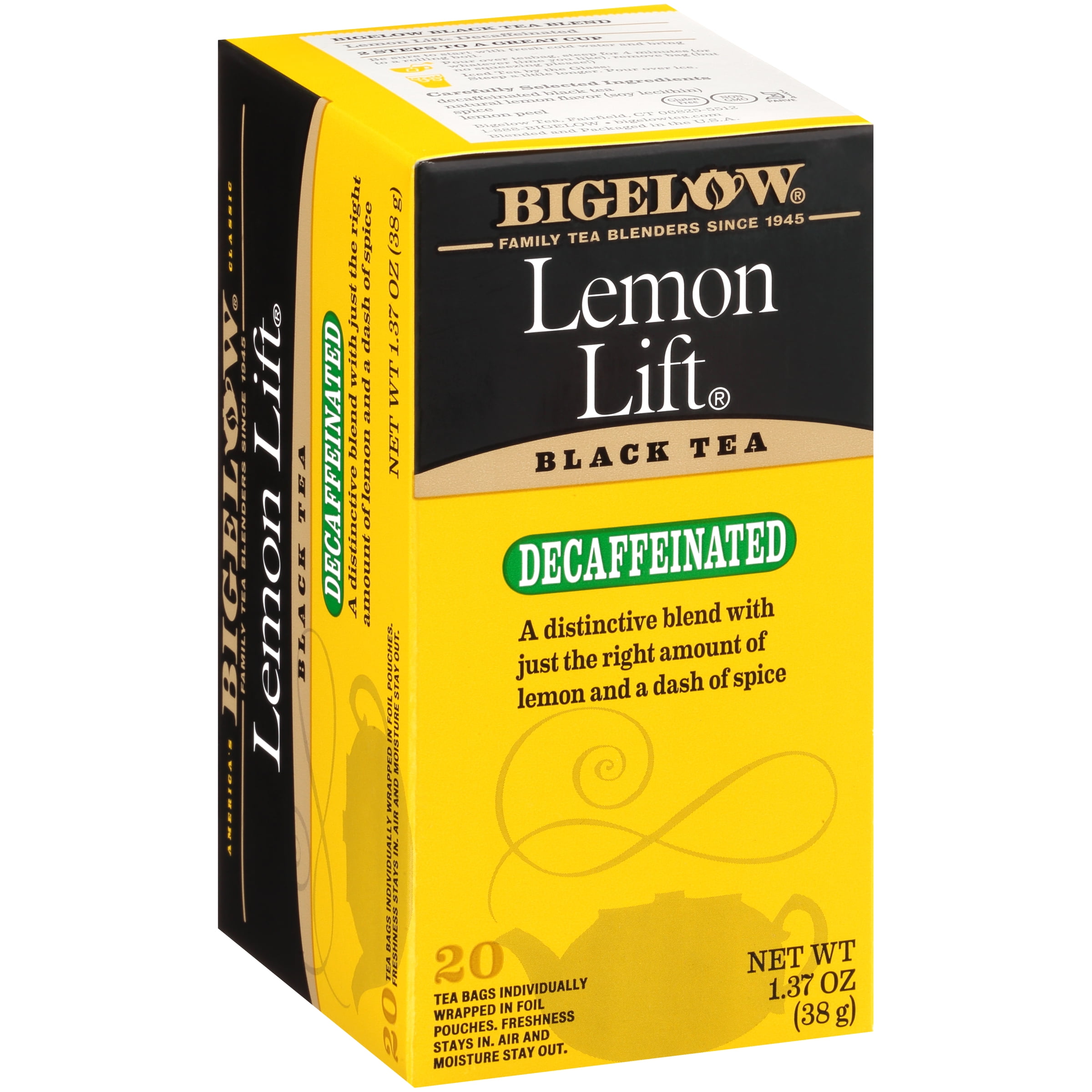 Bigelow Decaffeinated Black Tea, Lemon Lift, Tea Bags, 20 Count