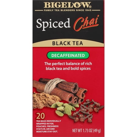 Bigelow Decaffeinated Black Tea, Spiced Chai, Tea Bags, 20 Count
