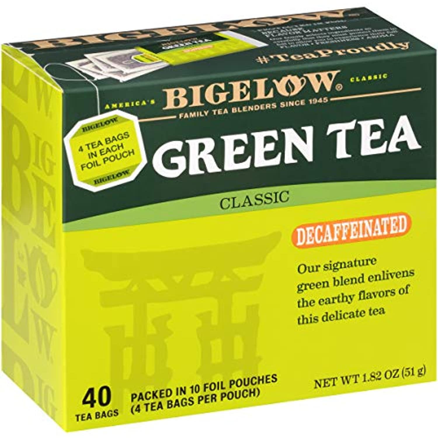 Bigelow Decaffeinated Green Tea Bags, 40 Count Box (Pack Of 6) Decaf Green Tea, 240 Tea Bags