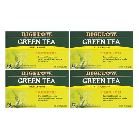 Bigelow Decaffeinated Green Tea with Lemon, Tea Bags, 80 Count (4 packs of 20)