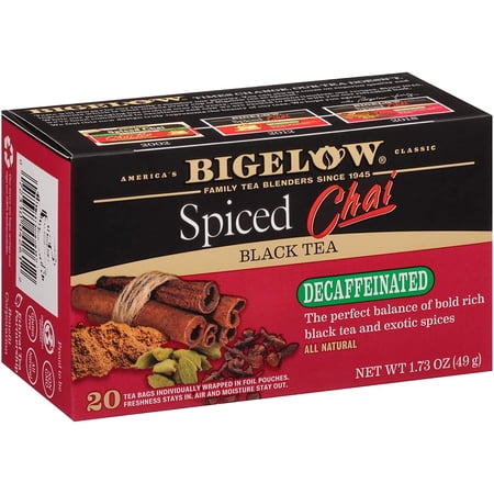 Bigelow Decaffeinated Spiced Chai Black Tea Bags, 20 Count Box (Pack Of 6) Decaf Black Tea, 120 Tea Bags Total