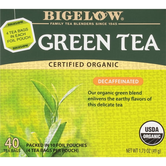 Bigelow Decaffeinated USDA Organic Green Tea Bags, 40 Count