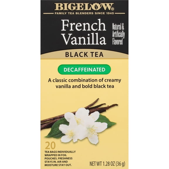 Bigelow Decaffeineated Black Tea, French Vanilla, Tea Bags, 20 Count