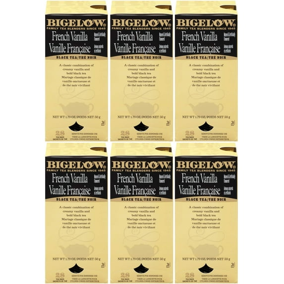 Bigelow French Vanilla Tea 28-Count Boxes (Pack Of 6) Premium Black Tea Flavored With Vanilla Antioxidant-Rich Gluten-Free Full-Caffeine Tea In Foil-Wrapped Bags