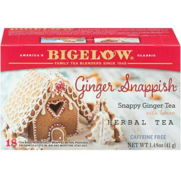 Bigelow Ginger Snappish Herbal Tea,Caffeine Free, 18 Count (Pack Of 6), 108 Total Tea Bags