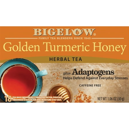 Bigelow Golden Turmeric Honey, Caffeine Free Herbal Tea Bags, 18 Count