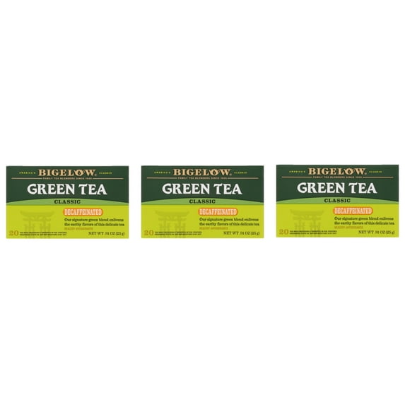 Bigelow Green Tea Classic, DecaffeinatedTea Bags, 20 Count, 3 Boxes, 60 total count tea bags