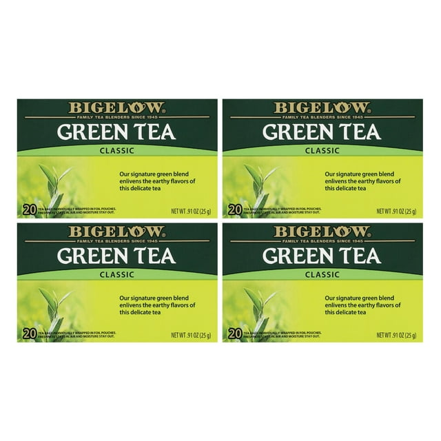 Bigelow Green Tea Classic, Tea Bags, 80 Count (4 Packs of 20)