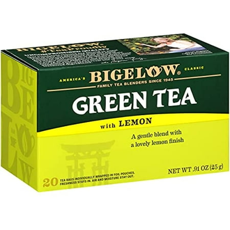 Bigelow Green Tea With Lemon Tea Bags 20-Count Box, (Pack Of 6), Caffeinated 120 Tea Bags Total