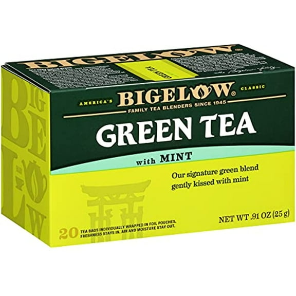 Bigelow Green Tea With Mint, Caffeinated, 20 Count (Pack Of 6), 120 Total Tea Bags