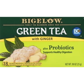 Bigelow Green Tea with Ginger Plus Probiotics Green Tea Bags, 18 Count