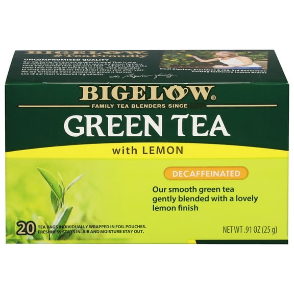 Bigelow Green Tea with Lemon, Decaffeinated, Green Tea Bags, 20 Count