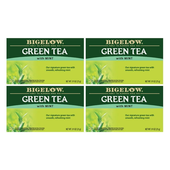 Bigelow Green Tea with Mint, Tea Bags, 80 Count (4 packs of 20)