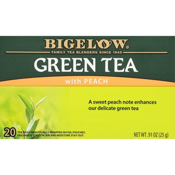 Bigelow Green Tea with Peach, Tea Bags, 20 Count