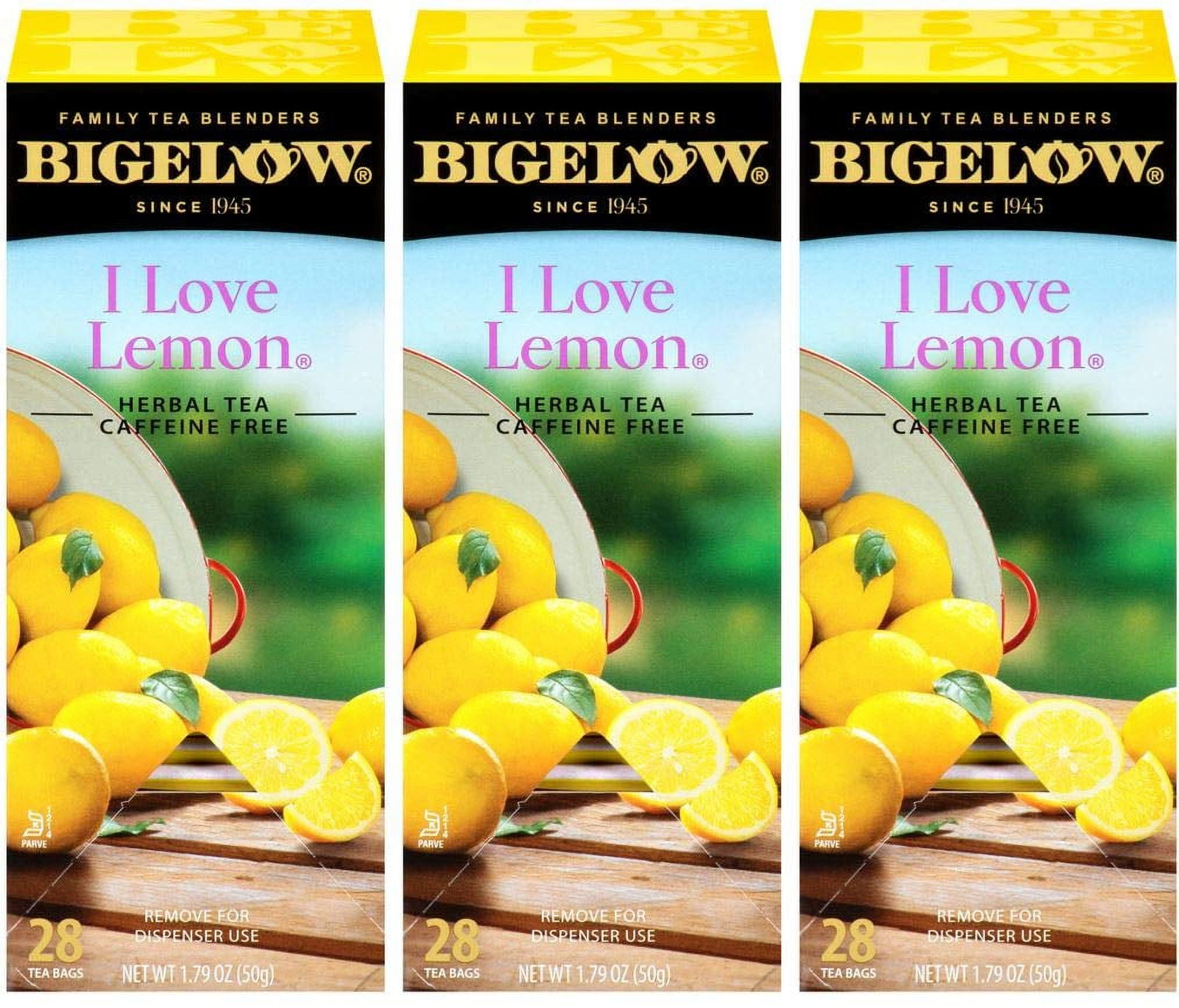 Bigelow I Love Lemon Herbal Tea Bags 28-Count Box, 3 Pack Lemon-Flavored Herbal Tea Bags, Hibiscus