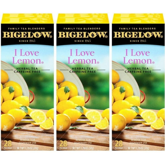 Bigelow I Love Lemon Herbal Tea Bags 28-Count Box, 3 Pack Lemon-Flavored Herbal Tea Bags, Hibiscus