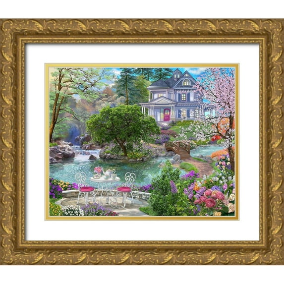 Bigelow Illustrations- Exclusive 14x12 Gold Ornate Wood Framed with Double Matting Museum Art Print Titled - Waterside Tea